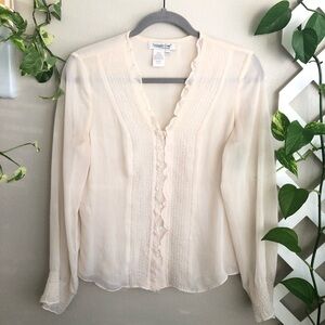 Coldwater Creek Sheer Ruffle Button Up Blouse